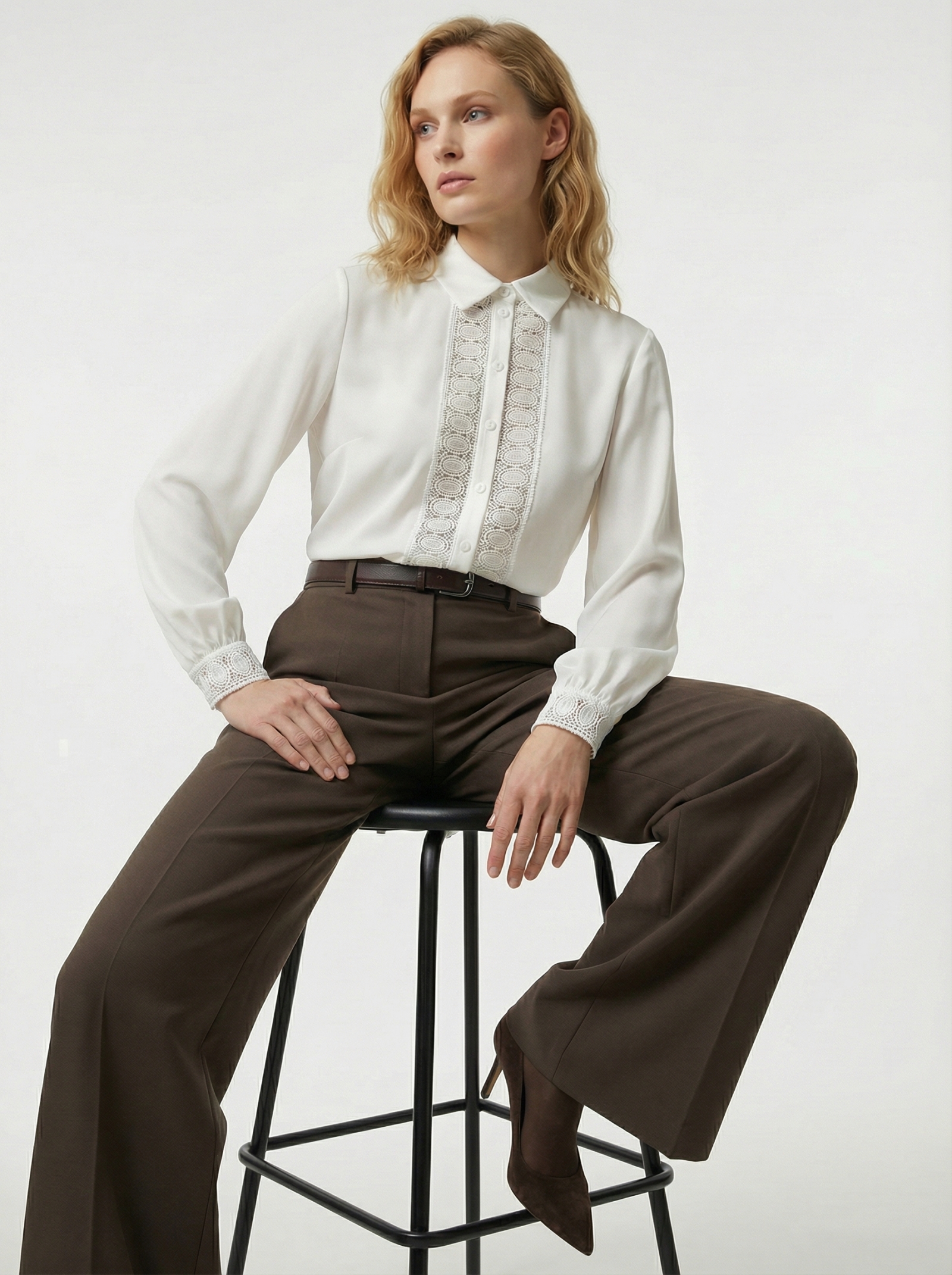 Блузка с кружевом OD-808-5 белый