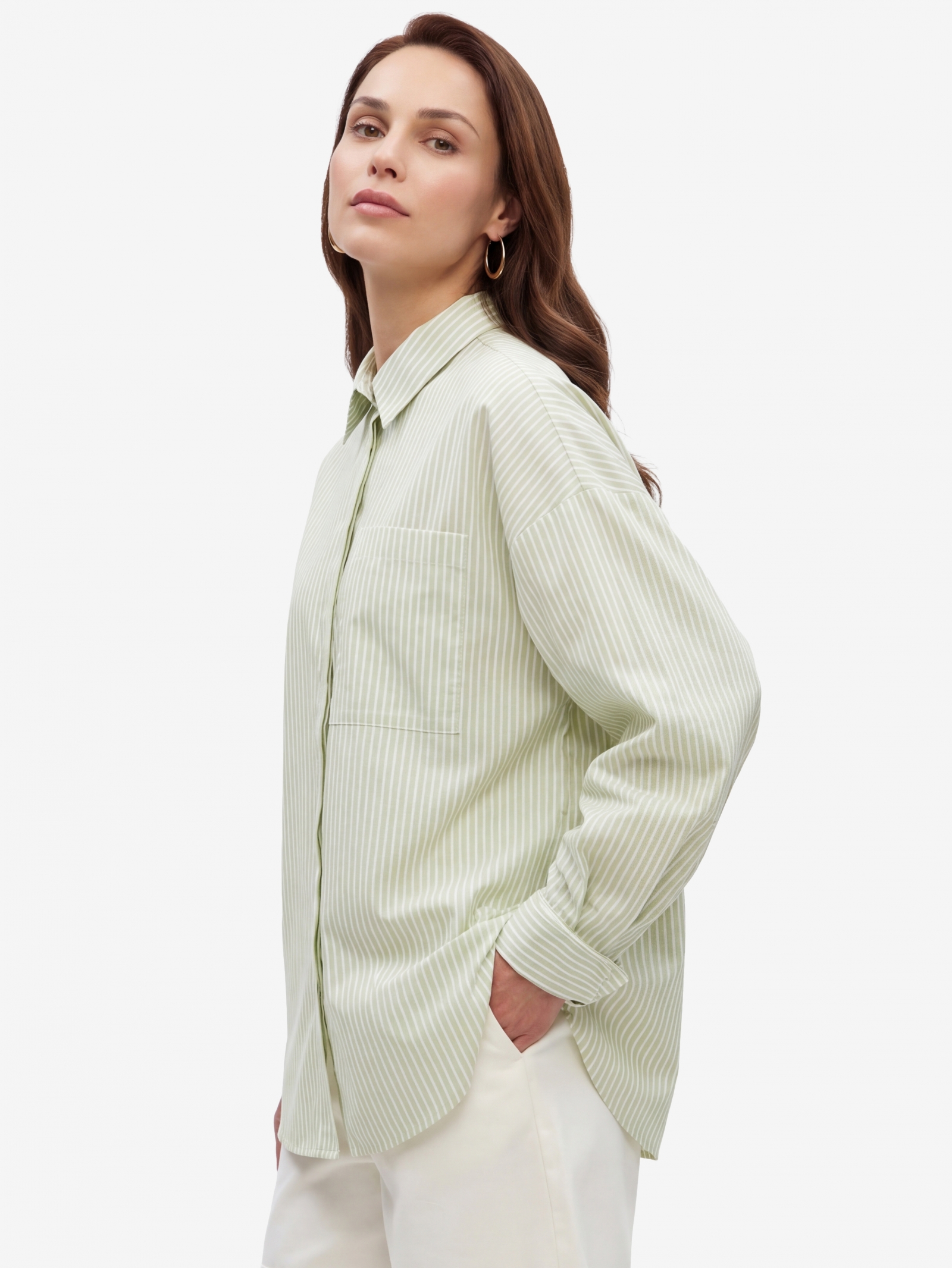 Рубашка из хлопка в полоску с галстуком OD-1031-1 зеленый