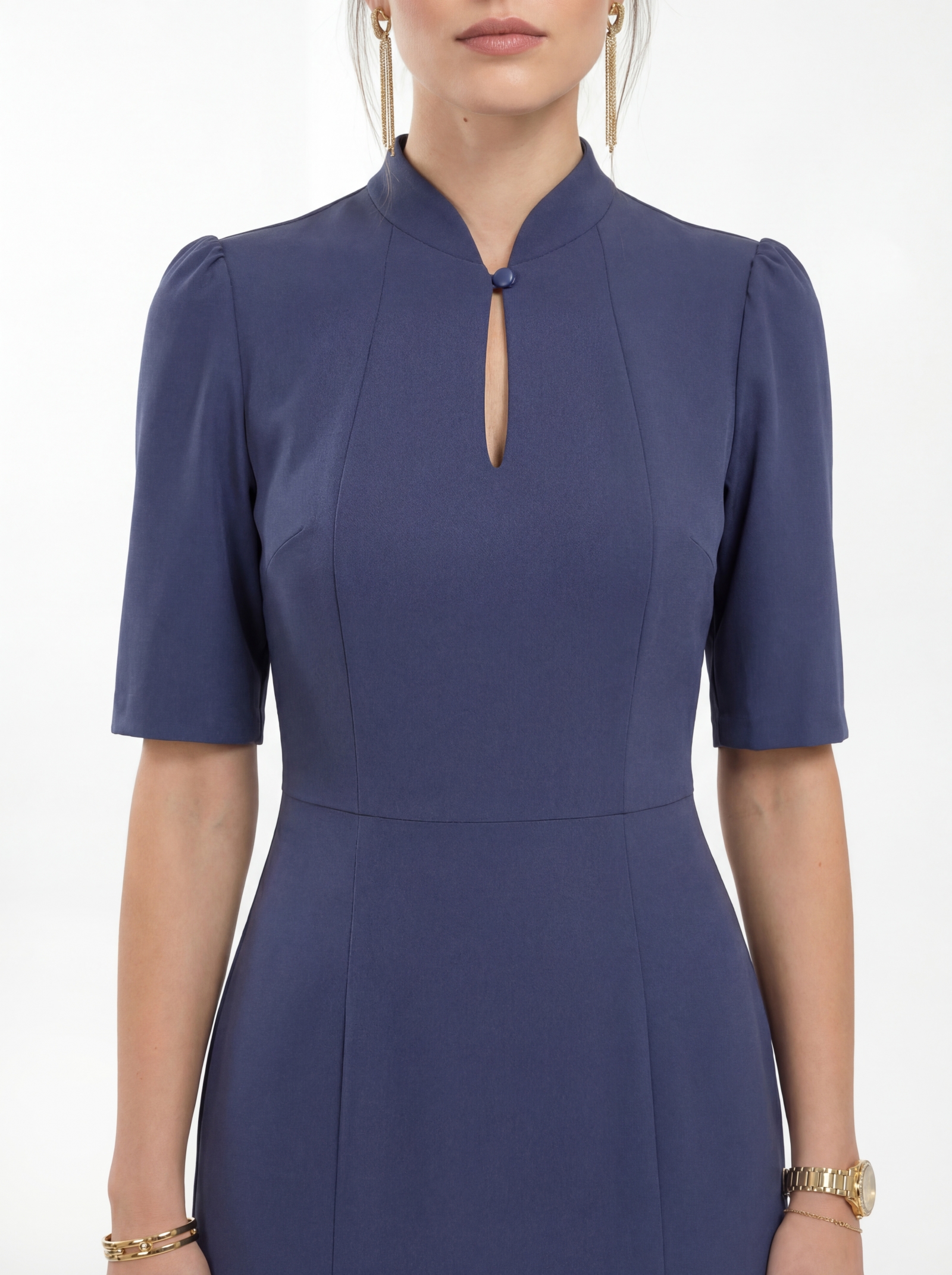 Платье воротник-капля OD-761-4 синий джинс