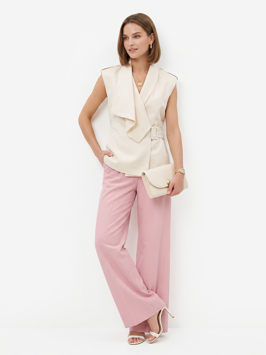 Жилет на запах из костюмной ткани OD-999-1 молочный