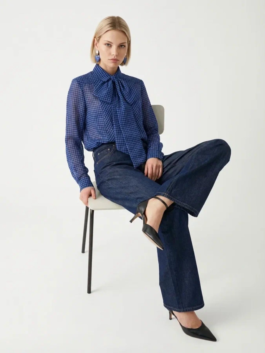 Блузка из органзы в клетку OD-984-1 фиолетовый с черным