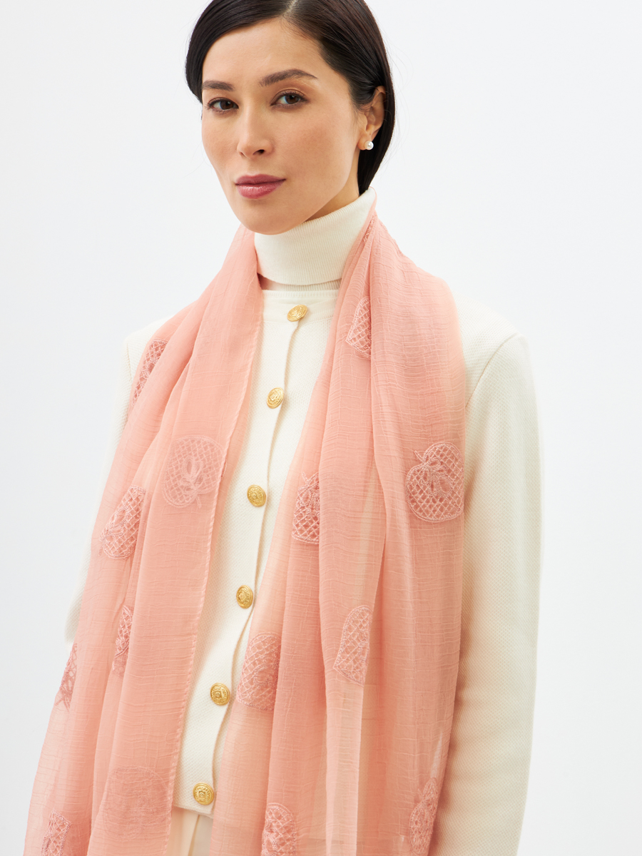 Палантин двусторонний из жатого шифона с арт-деко вышивкой