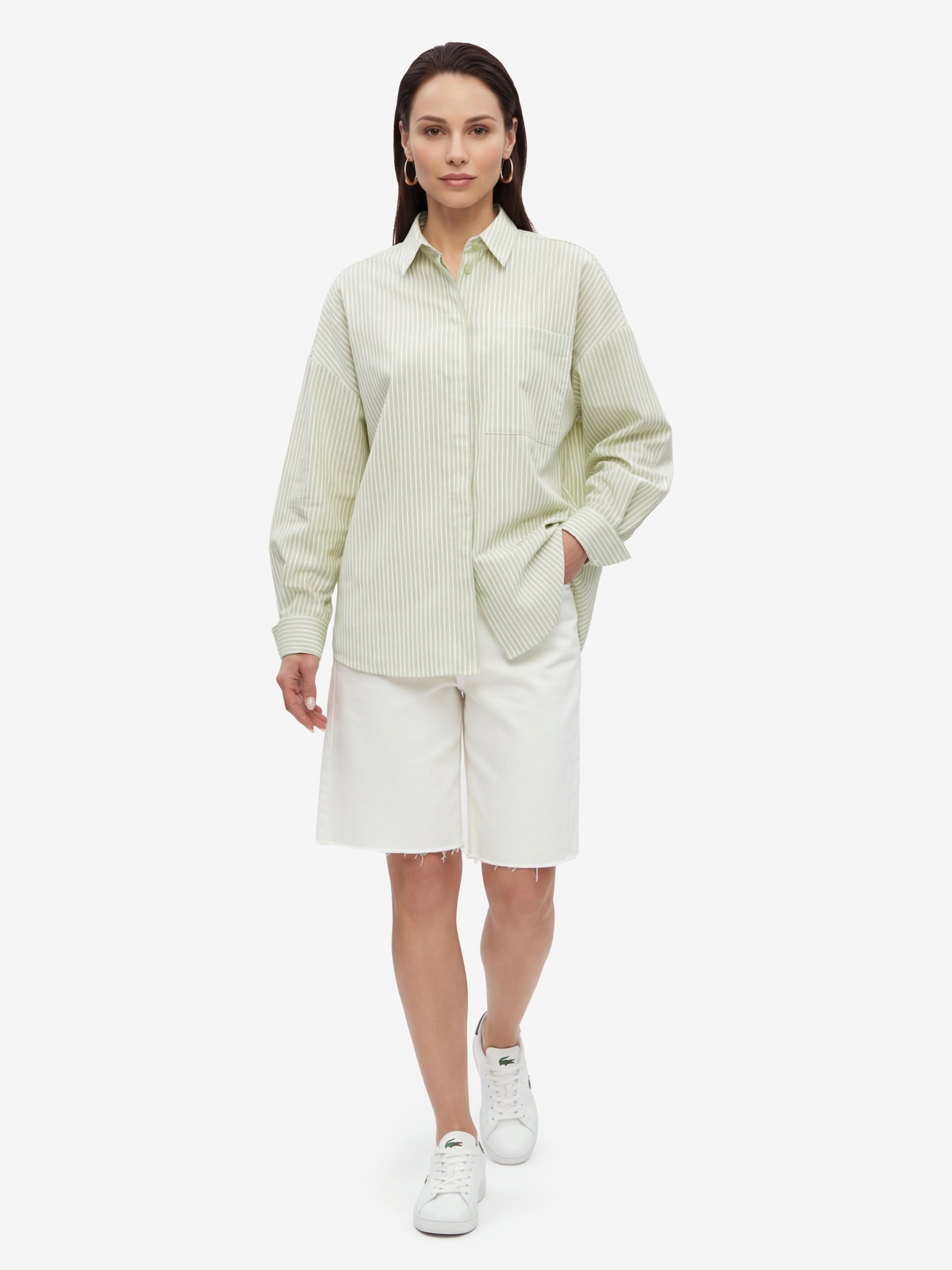 Рубашка из хлопка в полоску с галстуком OD-1031-1 зеленый