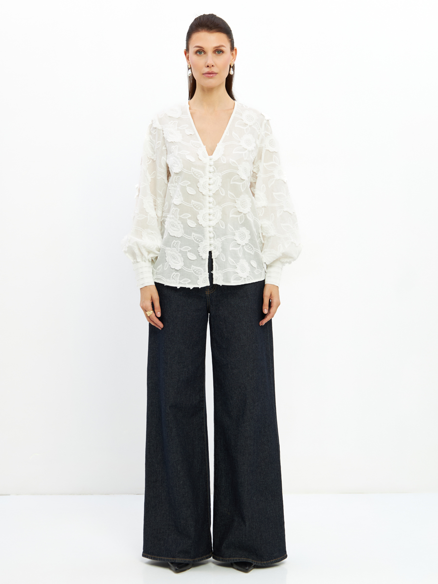 Блуза с объемной вышивкой OD-987-1 белая