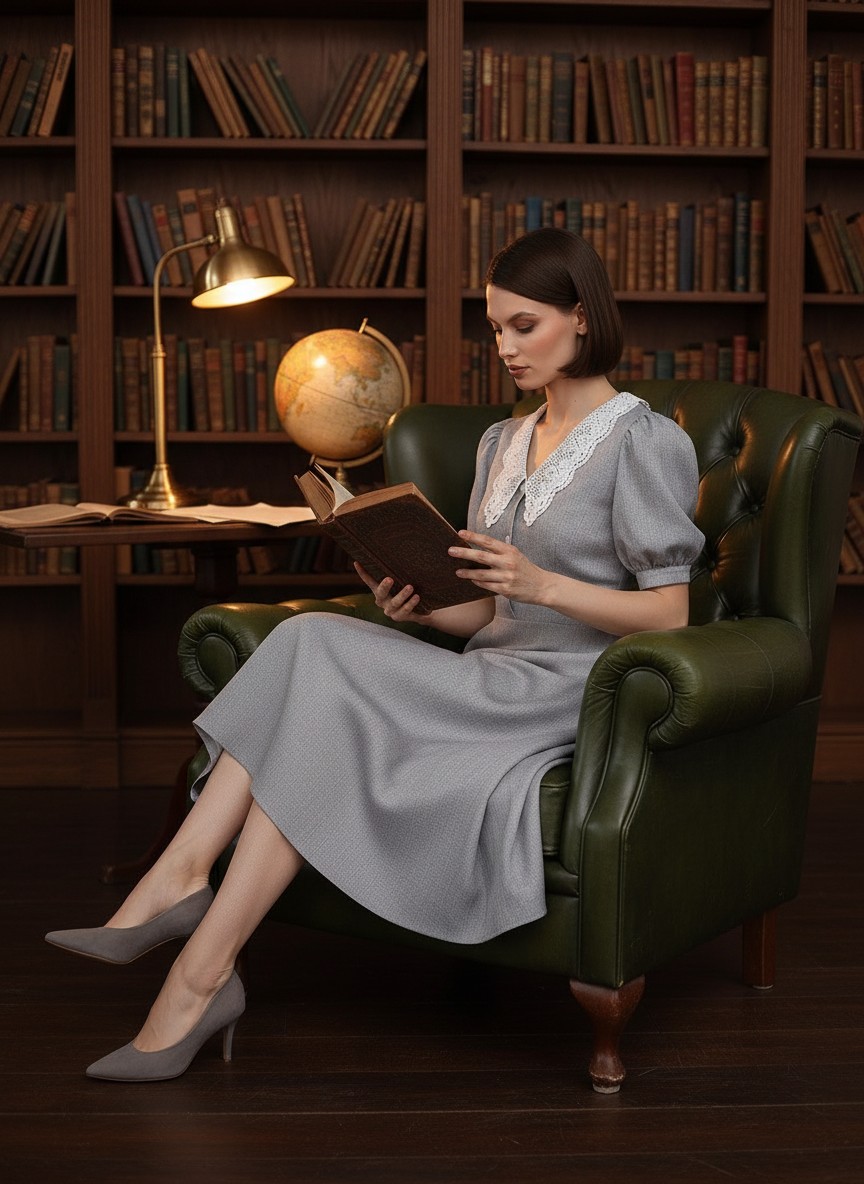 Платье с кружевным воротником  OD-888-2 св. серый