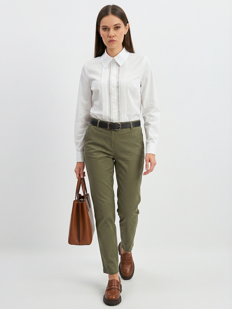 Блузка из хлопка со складками и кружевом OD-972-1 белый