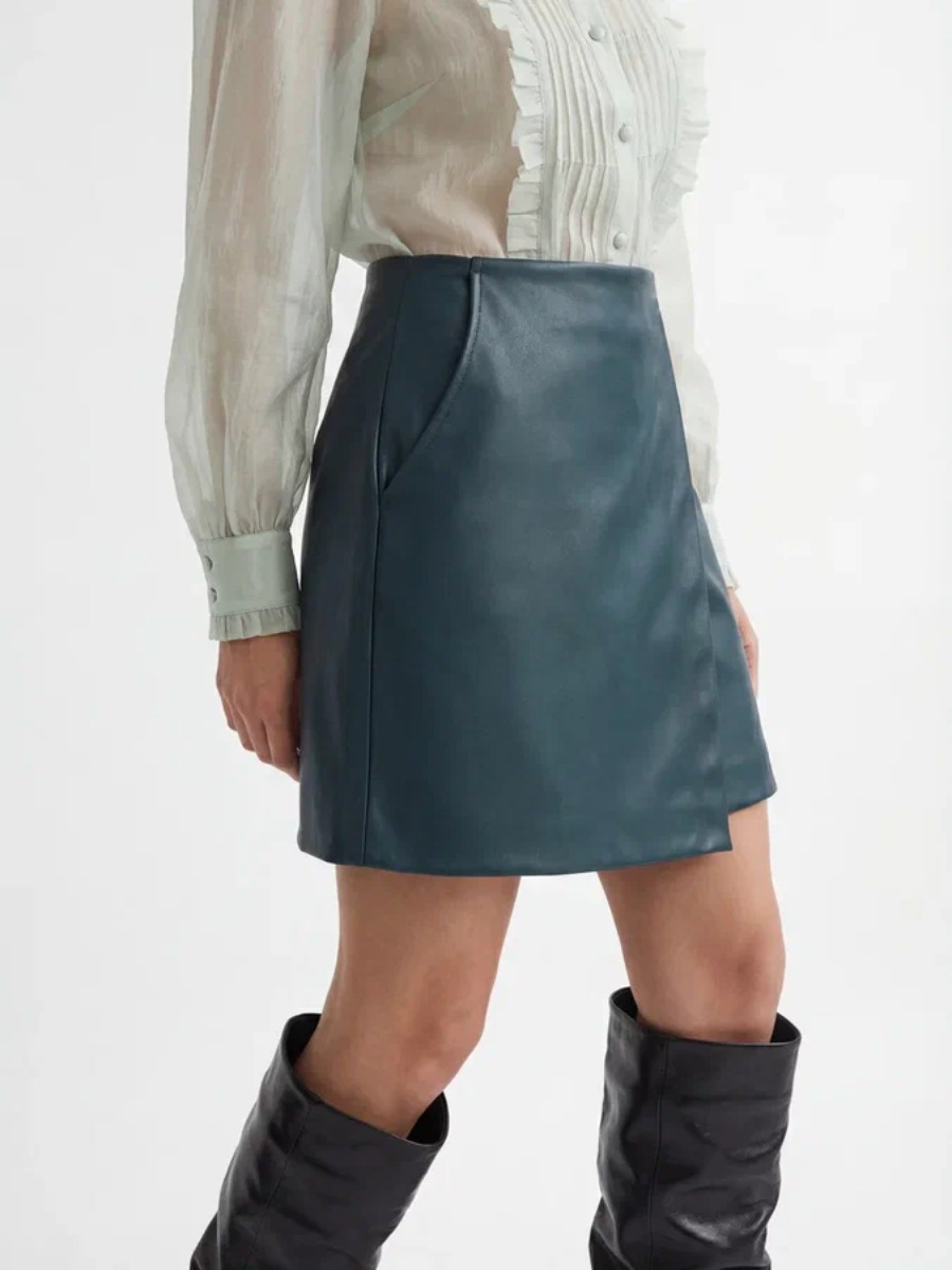 Юбка на запах из эко-кожи OD-1003-2 зеленый