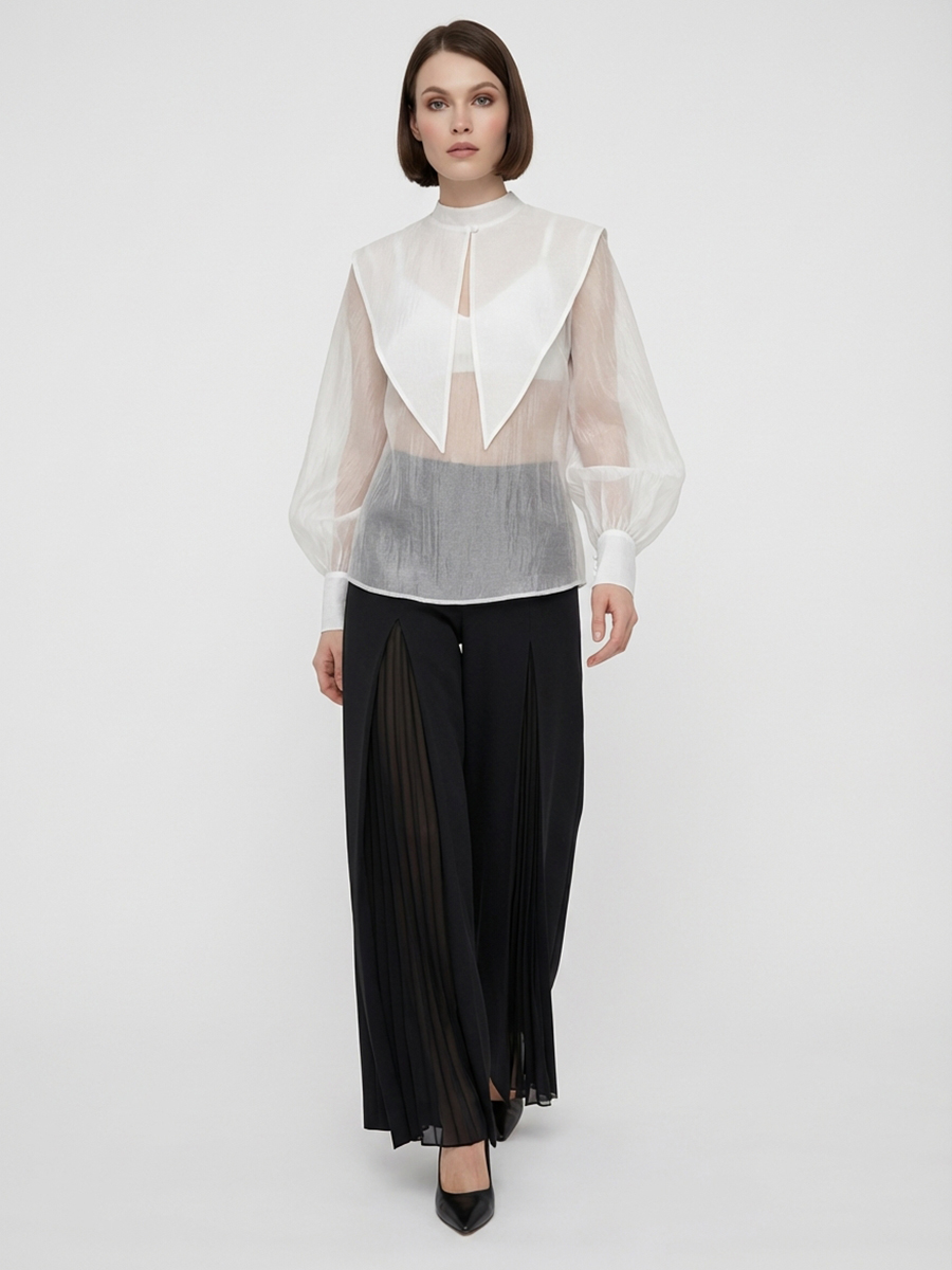 Блузка из органзы со съемным воротником OD-930-1 синий