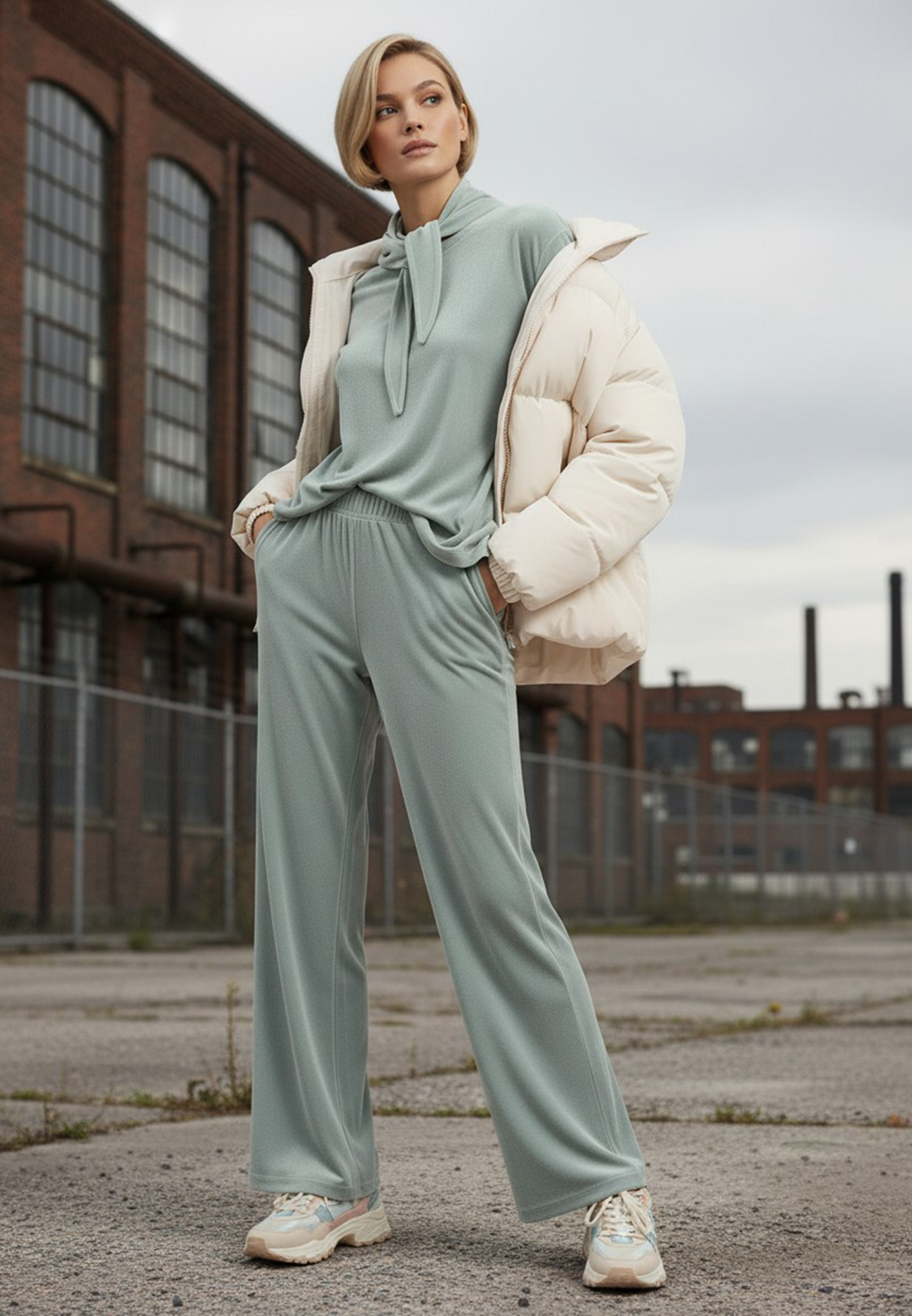 Костюм из велюра со съемным капюшоном и резинкой в комплекте OD-1009-2 зеленый