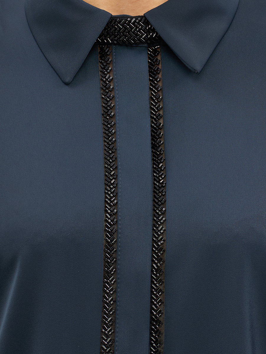 Блуза с узкой бисерной тесьмой OD-1016-1 темно-синий