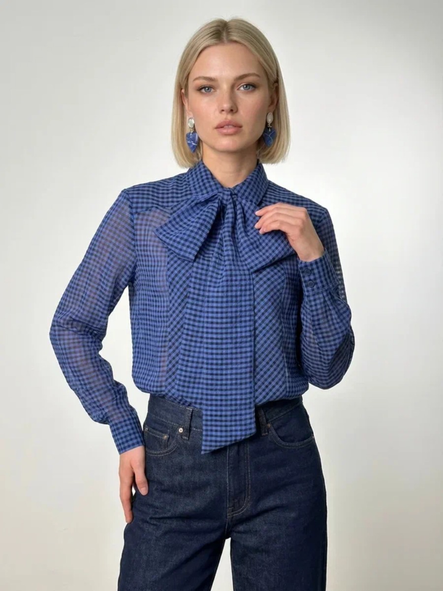 Блузка из органзы в клетку OD-984-1 фиолетовый с черным