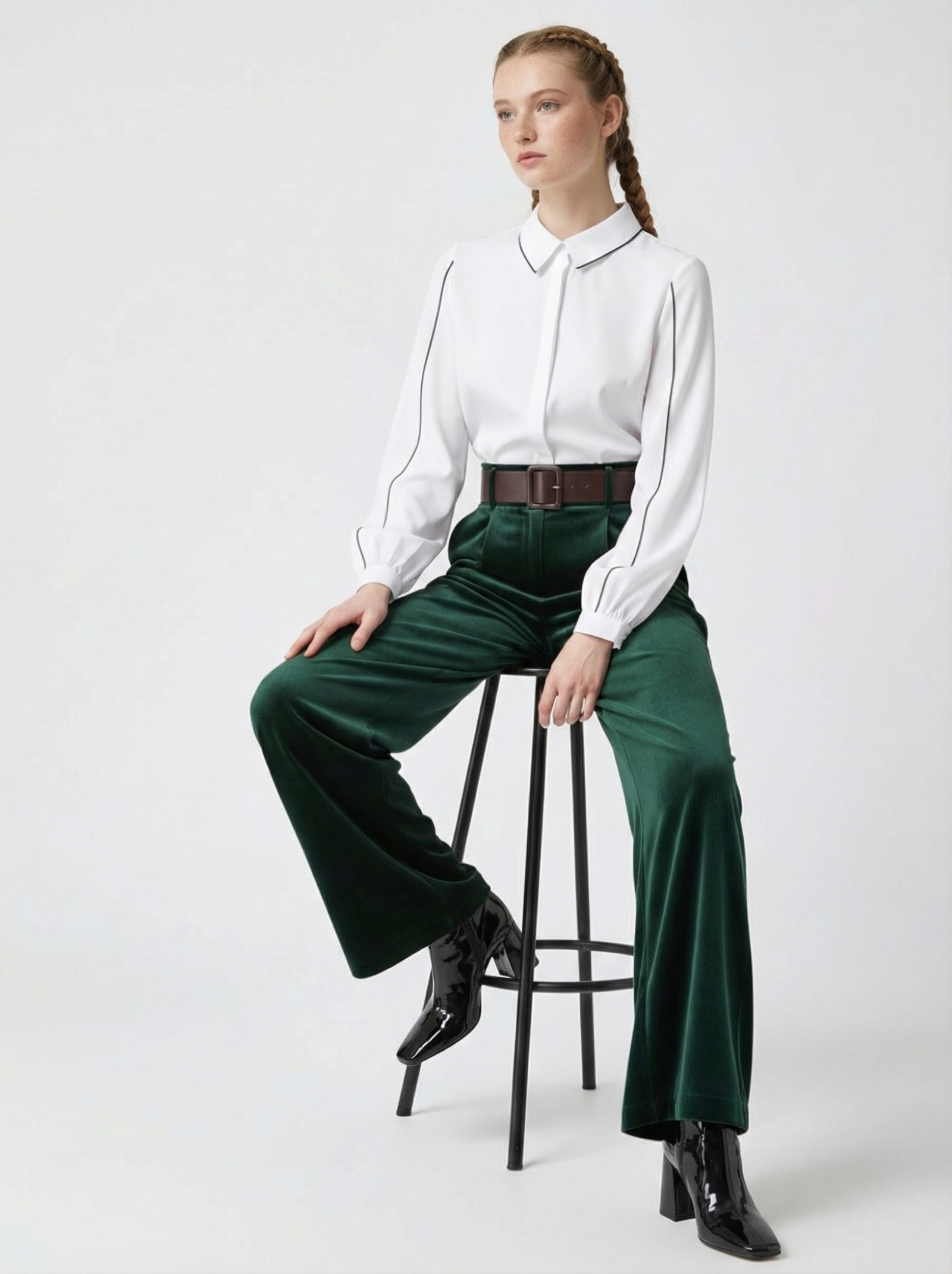 Блузка с контрасной строчкой OD-871-1 белый