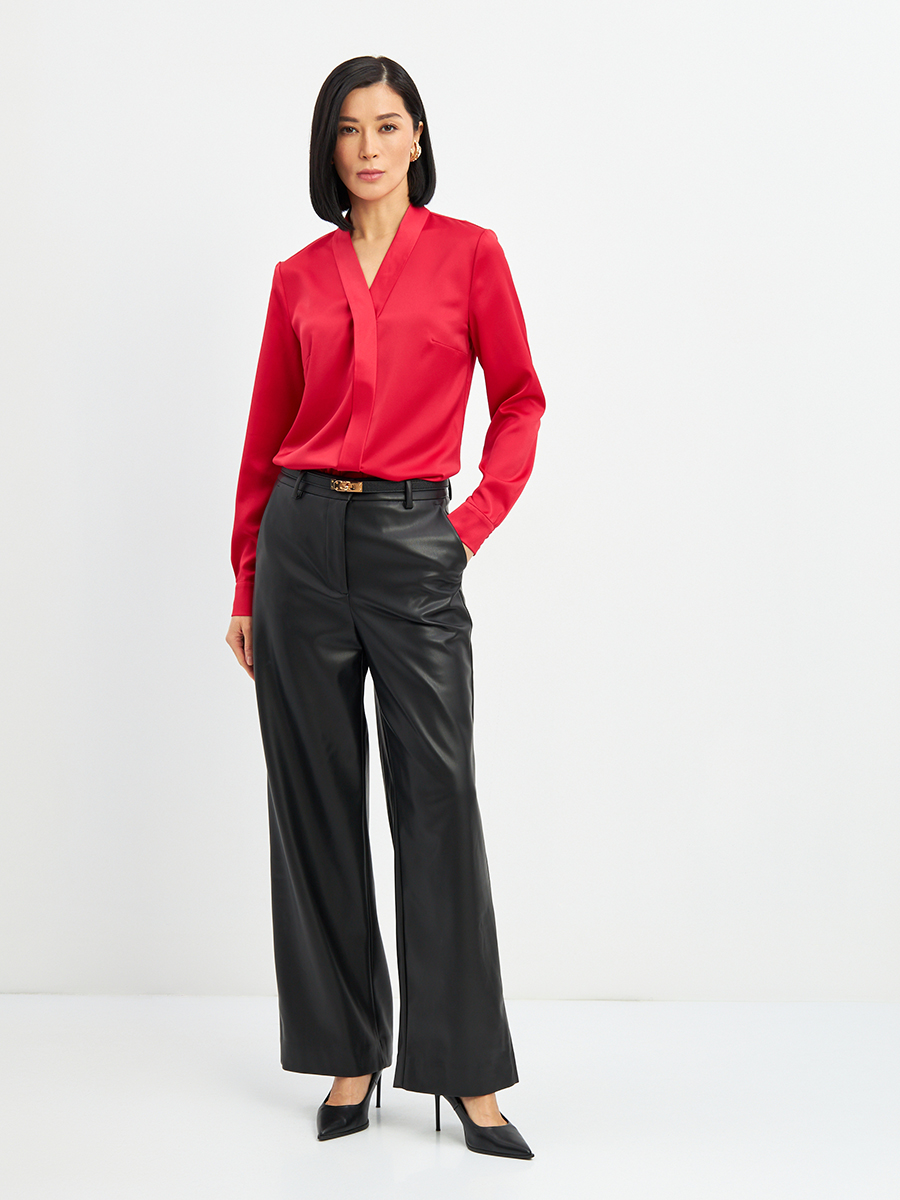 Блузка из сатина с V вырезом OD-8071-4 красный