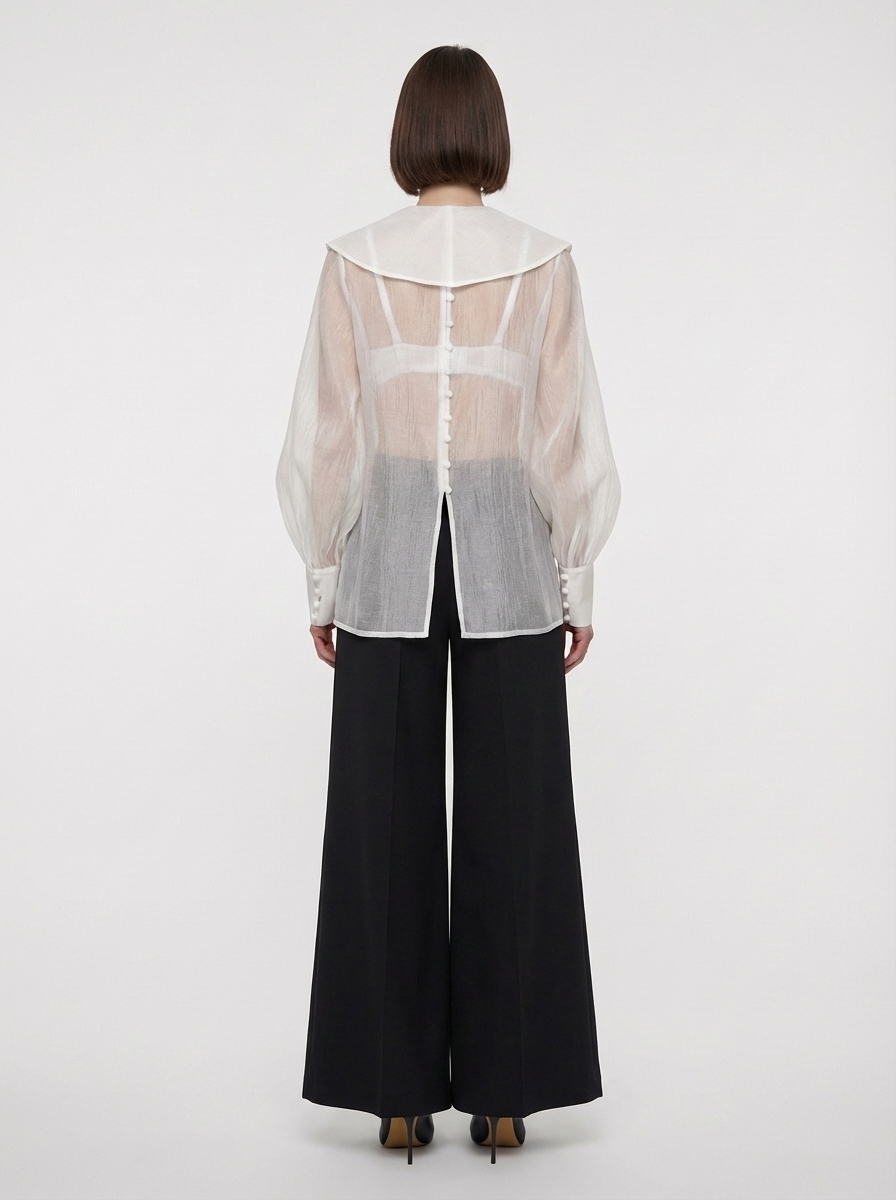 Блузка из органзы со съемным воротником OD-930-1 синий