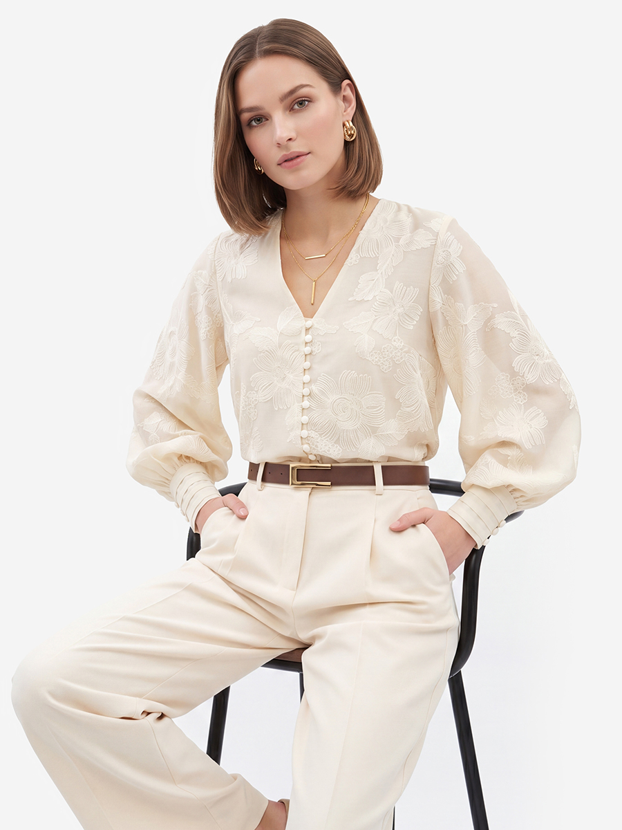 Блуза с вышивкой OD-987-2 молочный