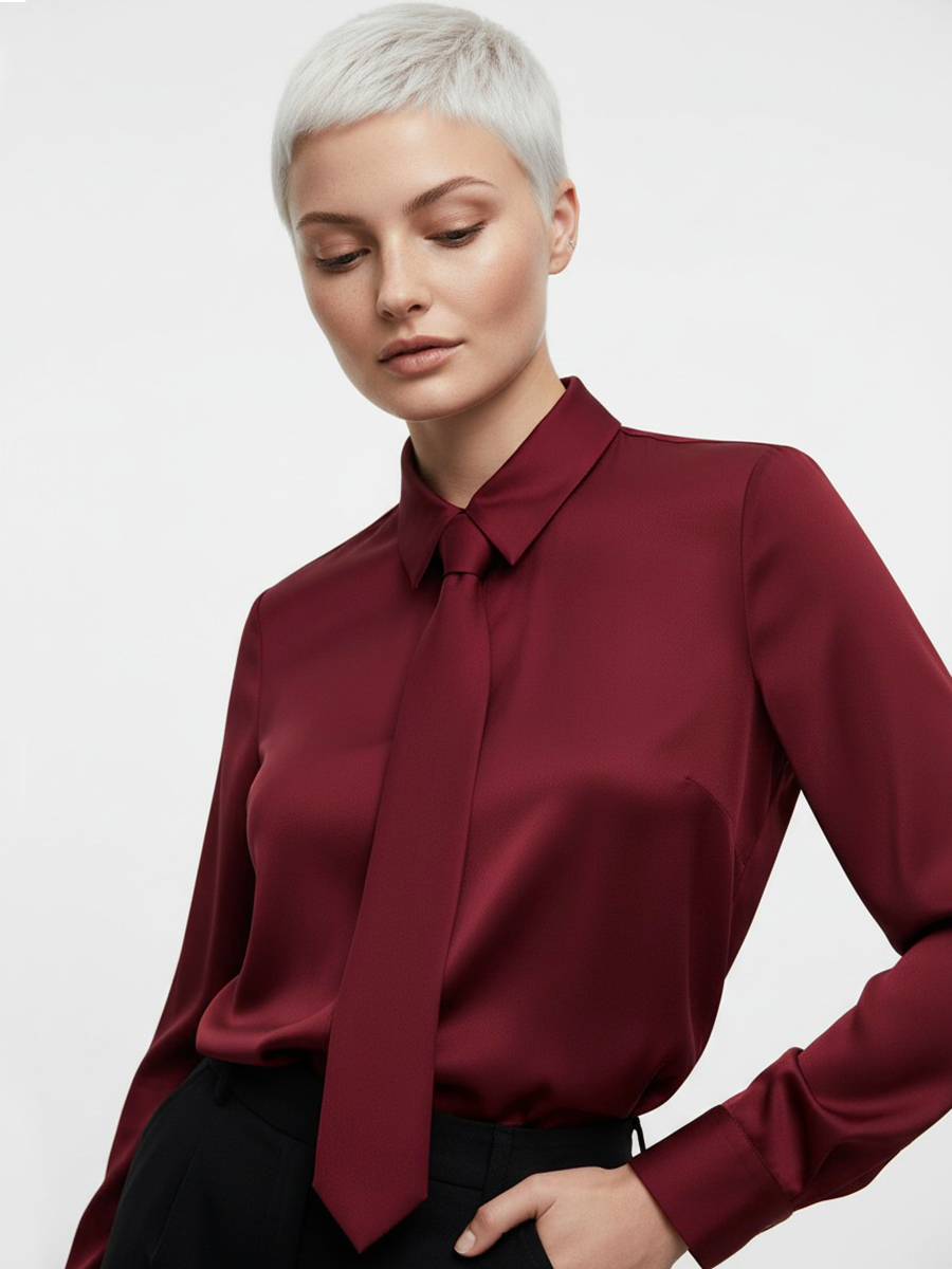 Блузка с галстуком  OD-881-6 бордовый
