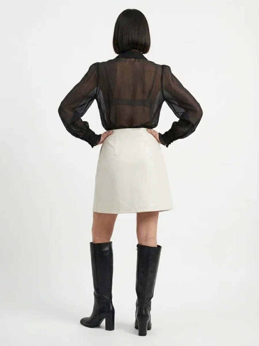 Юбка на запах из эко-кожи, молочный (OD-1003-3)