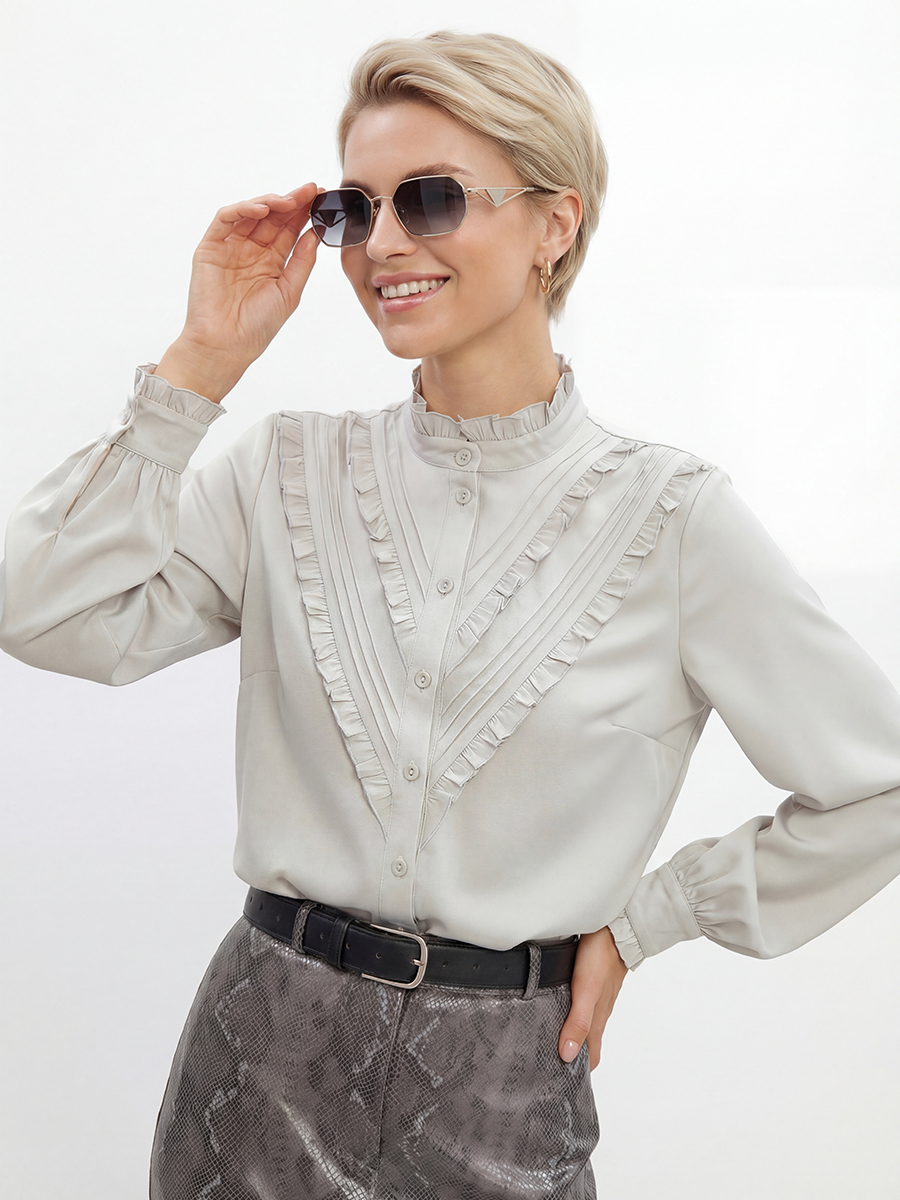 Блузка с рюшами OD-884-6 серо-коричневый