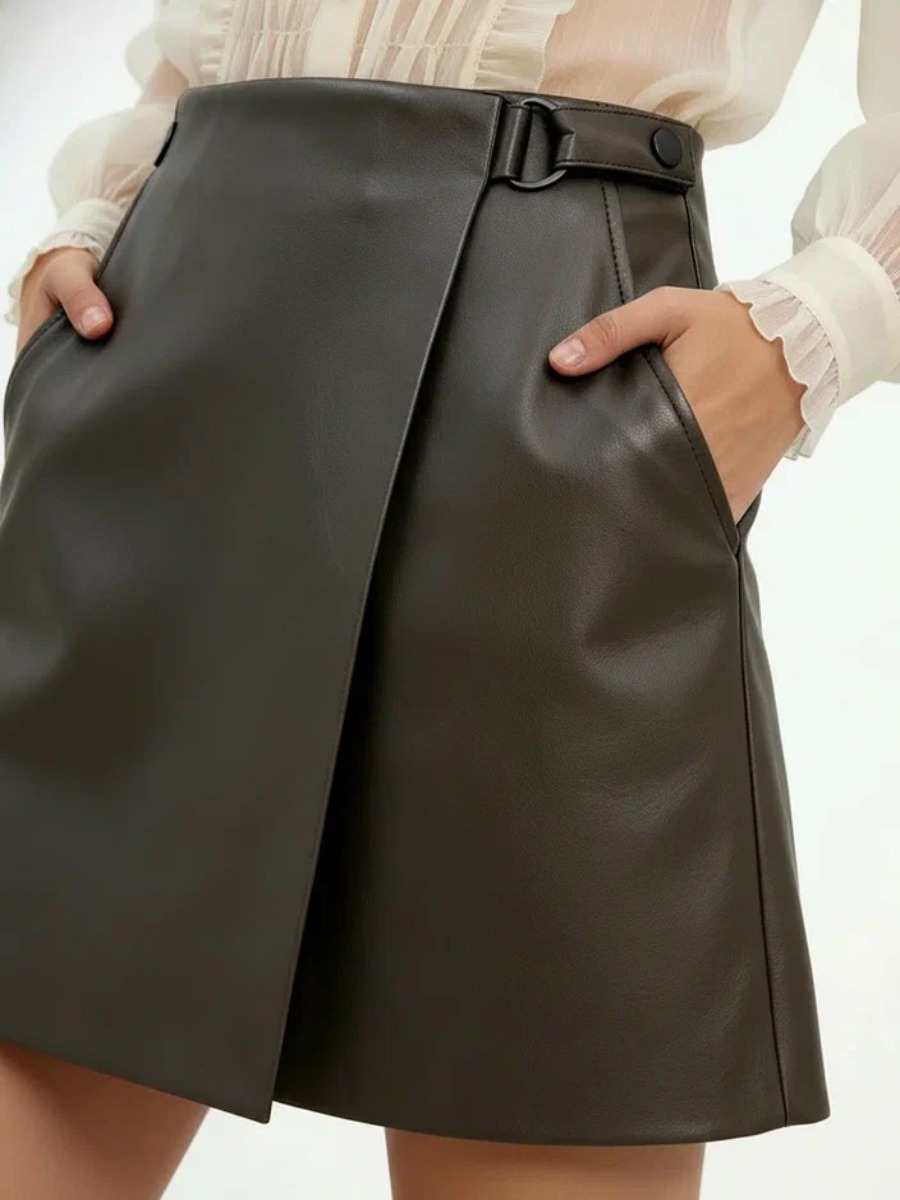 Юбка на запах из эко-кожи OD-1003-1 коричневый