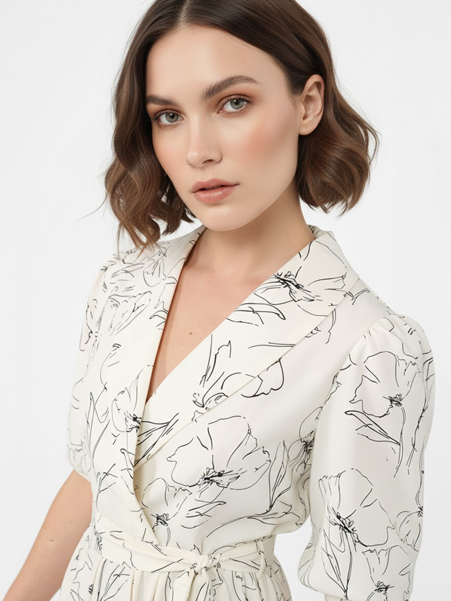 Платье с шалевым воротником OD-811-2 молочный