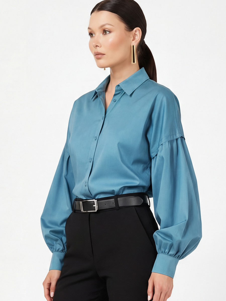 Рубашка с пышным рукавом OD-879-1 голубой