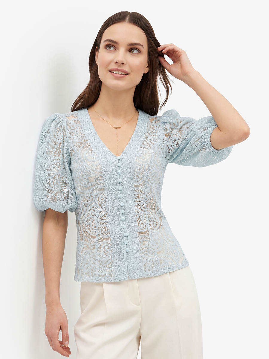 Блузка из кружева с коротким рукавом OD-1038-1 бирюзовый