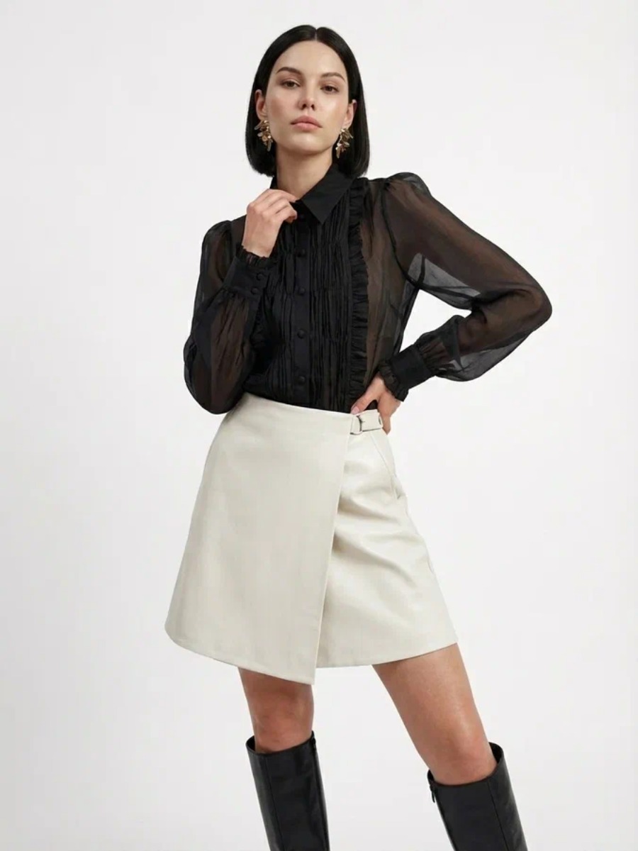 Юбка на запах из эко-кожи, молочный (OD-1003-3)