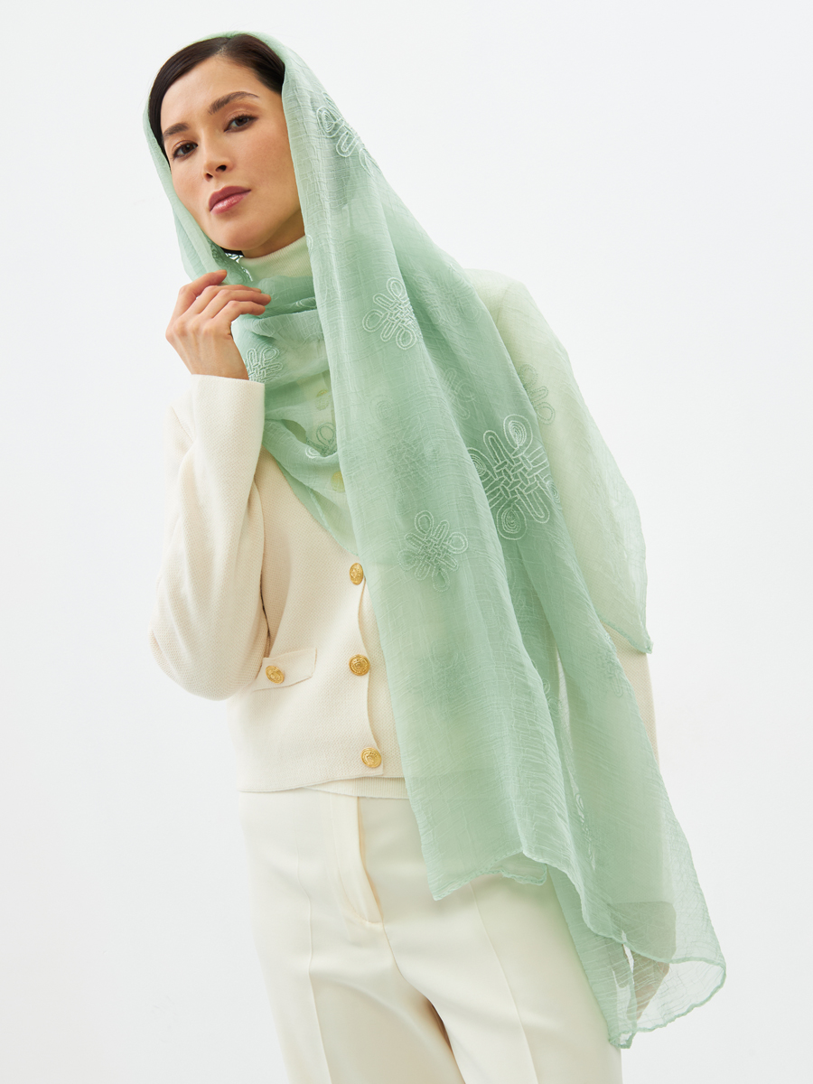 Палантин женский двусторонний с вышивкой Арт-деко