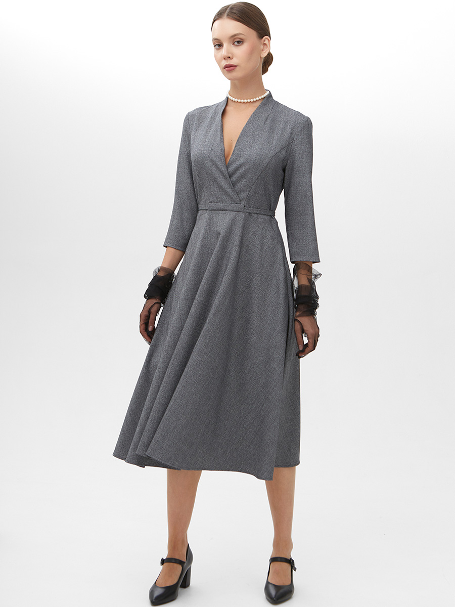 Платье с воротником стойка  OD-885-1 темно-серый