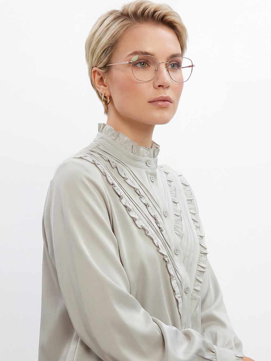 Блузка с рюшами OD-884-6 серо-коричневый