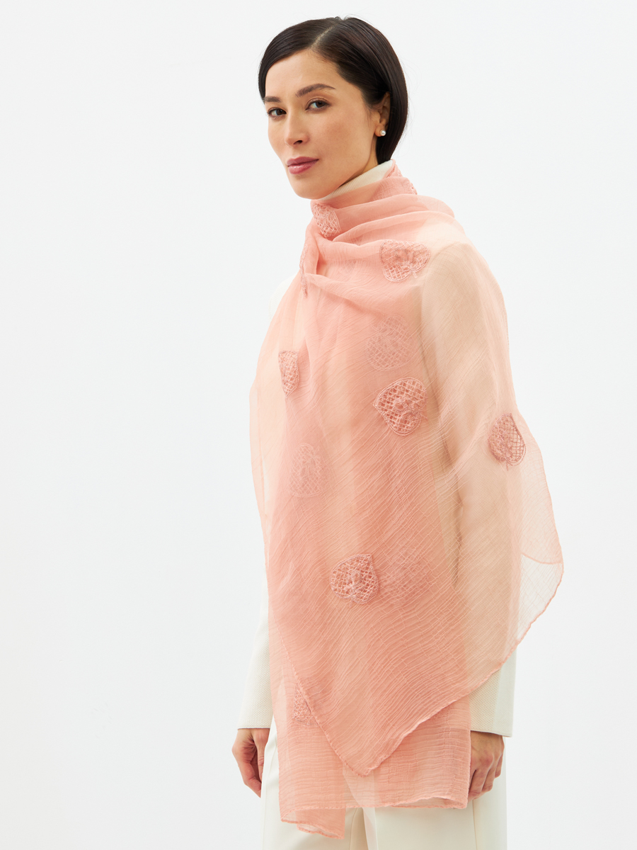 Палантин двусторонний из жатого шифона с арт-деко вышивкой