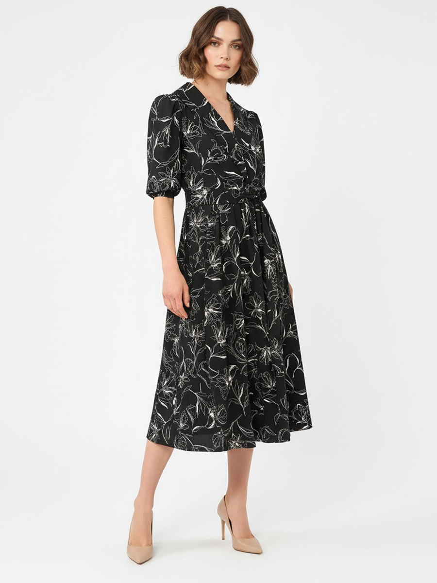 Платье с шалевым воротником OD-811-1 черный