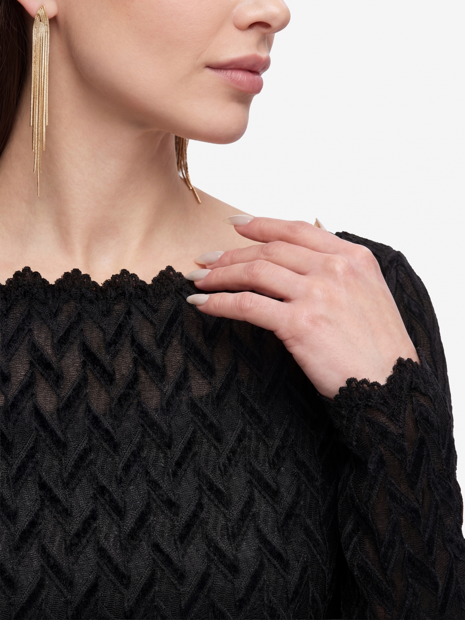 Платье из трикотажного кружева OD-904-3 черный с фестонами