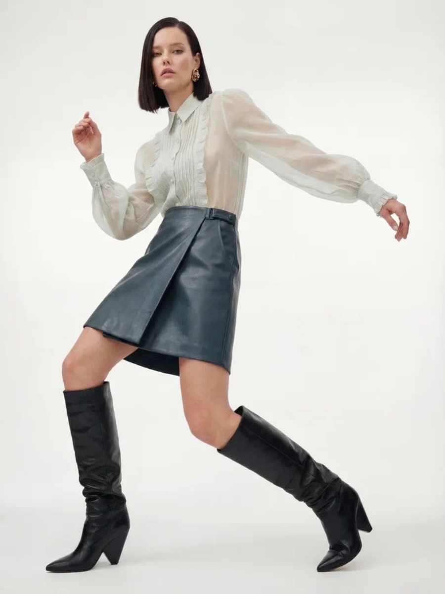 Юбка на запах из эко-кожи OD-1003-2 зеленый