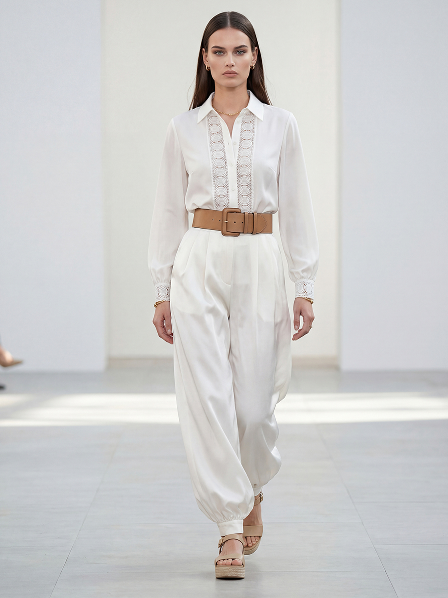 Блузка с кружевом OD-808-5 белый