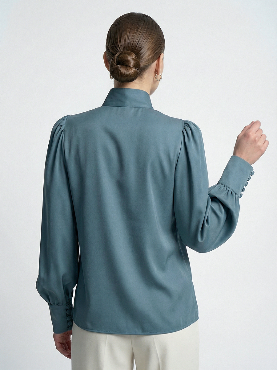 Блуза-косоворотка много пуговиц OD-550-14 серо-зеленый-голубой (морская волна)