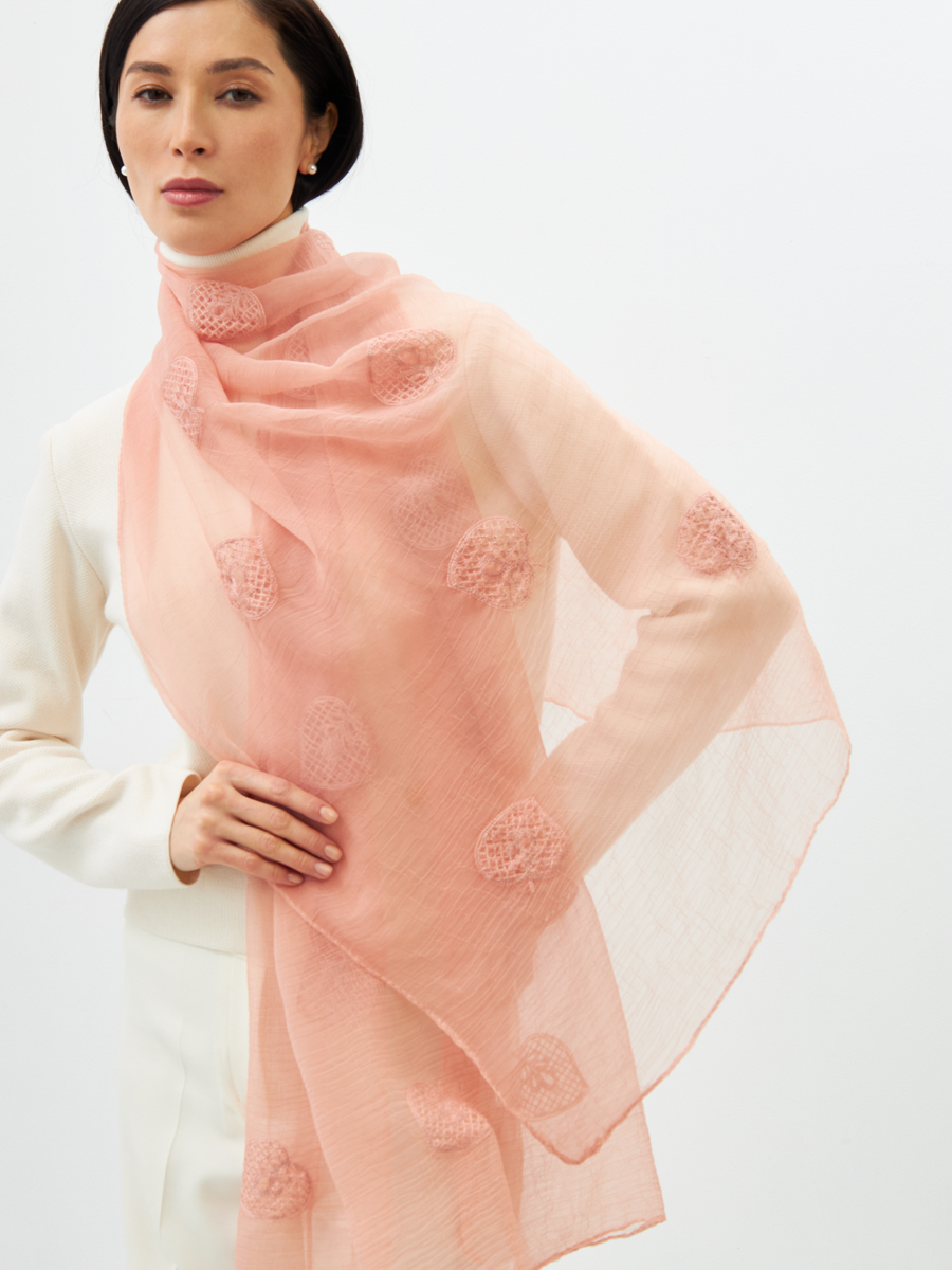 Палантин двусторонний из жатого шифона с арт-деко вышивкой