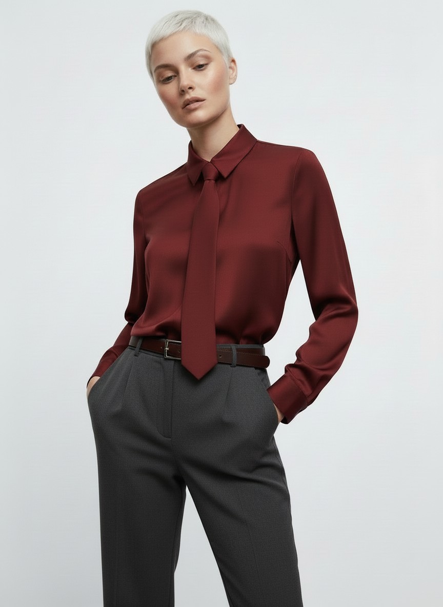 Блузка с галстуком  OD-881-6 бордовый