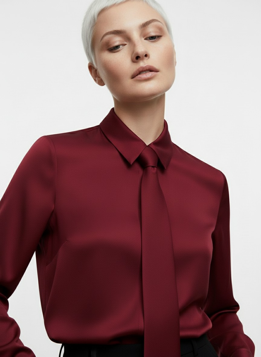 Блузка с галстуком  OD-881-6 бордовый
