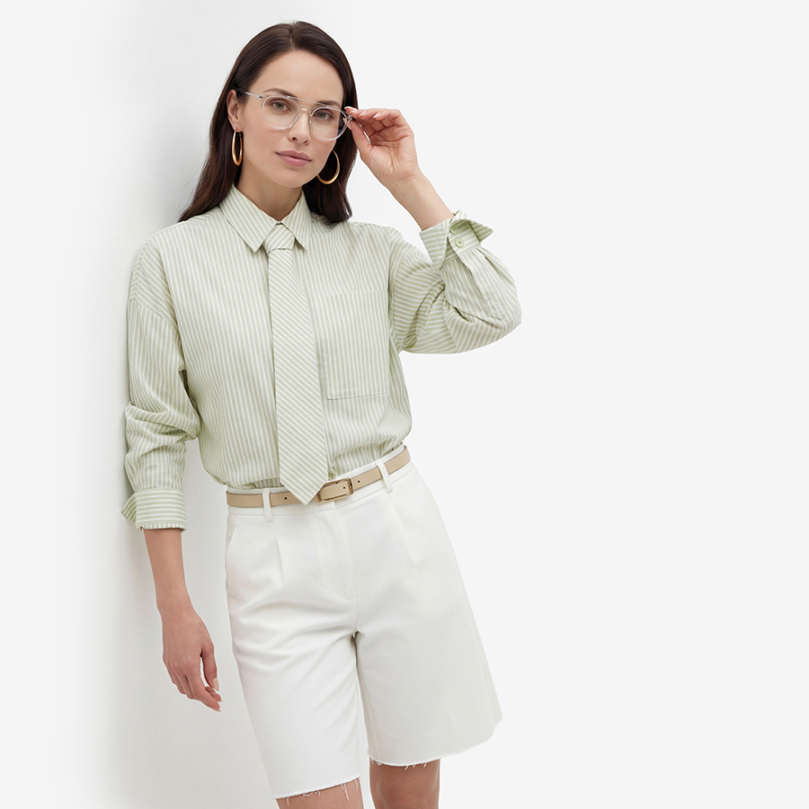 Рубашка из хлопка в полоску с галстуком OD-1031-1 зеленый