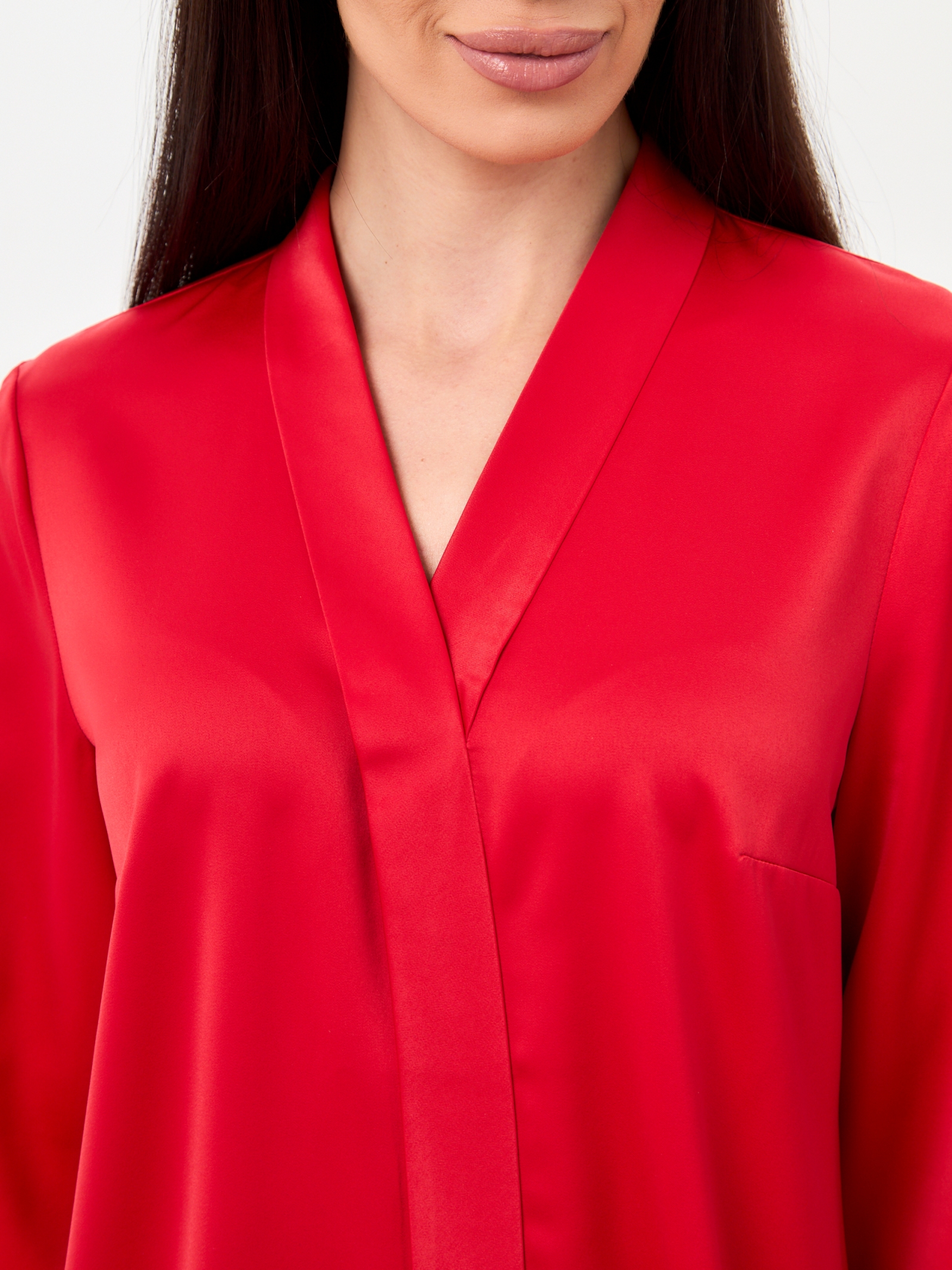 Блузка из сатина с V вырезом OD-8071-4 красный