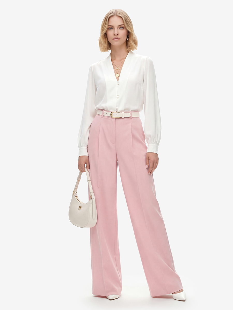 Брюки-палаццо из костюмной ткани, розовые