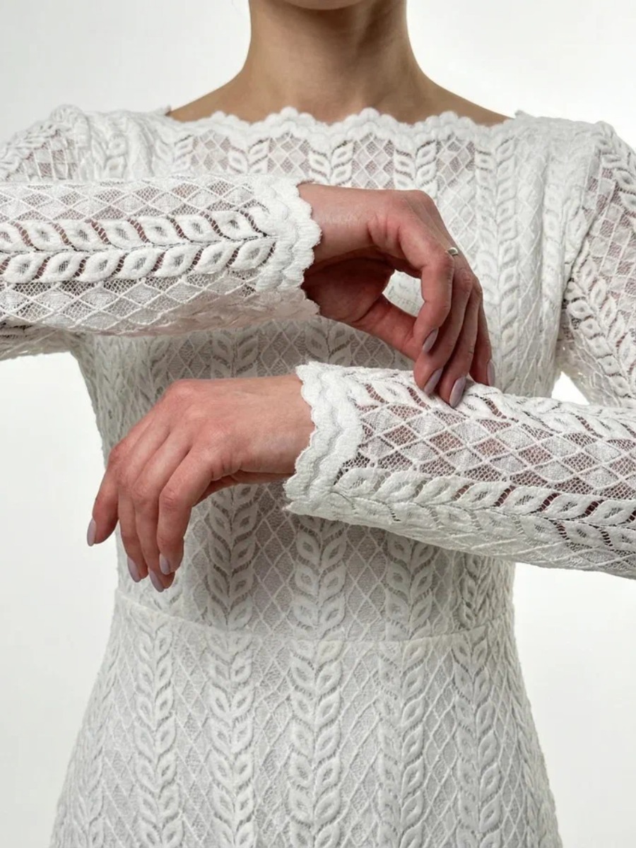 Платье из трикотажного кружева OD-904-4 белое