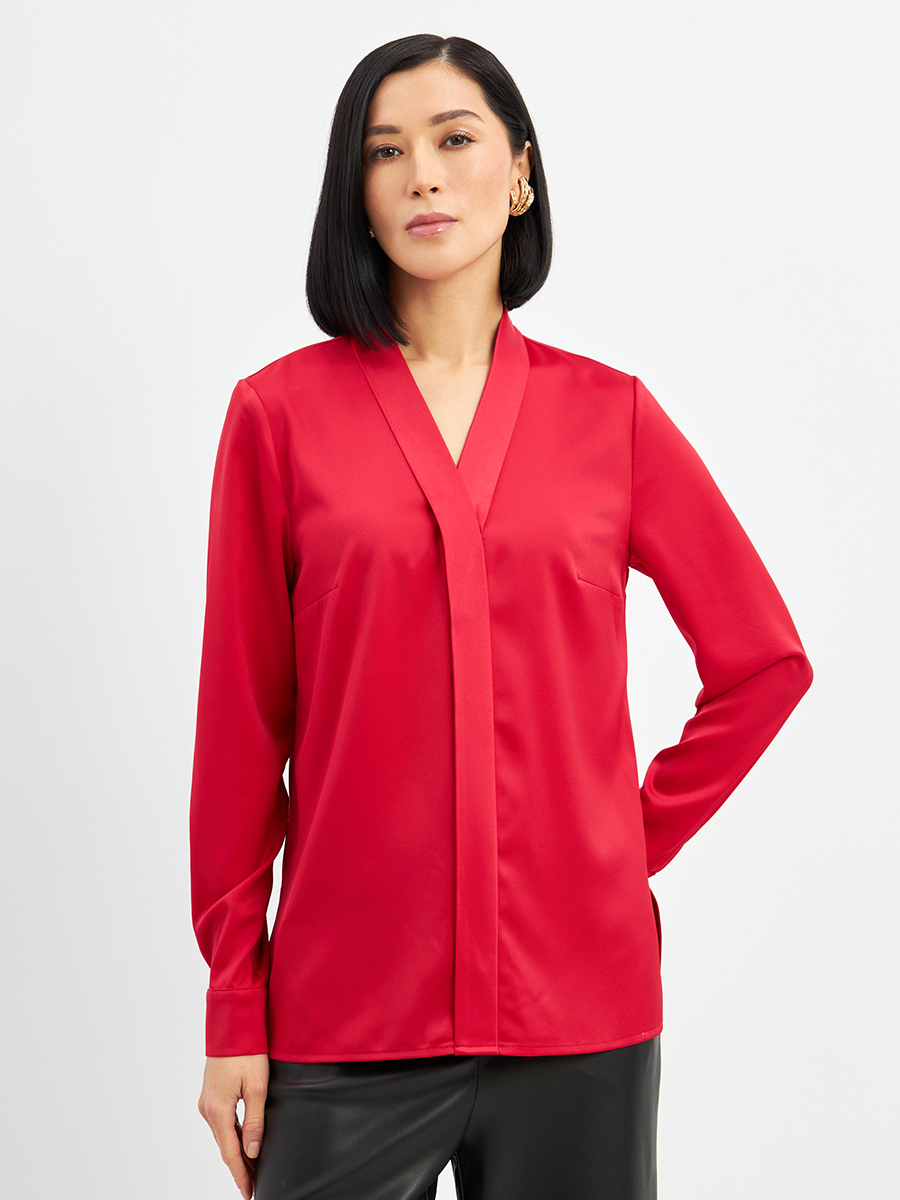 Блузка из сатина с V вырезом OD-8071-4 красный