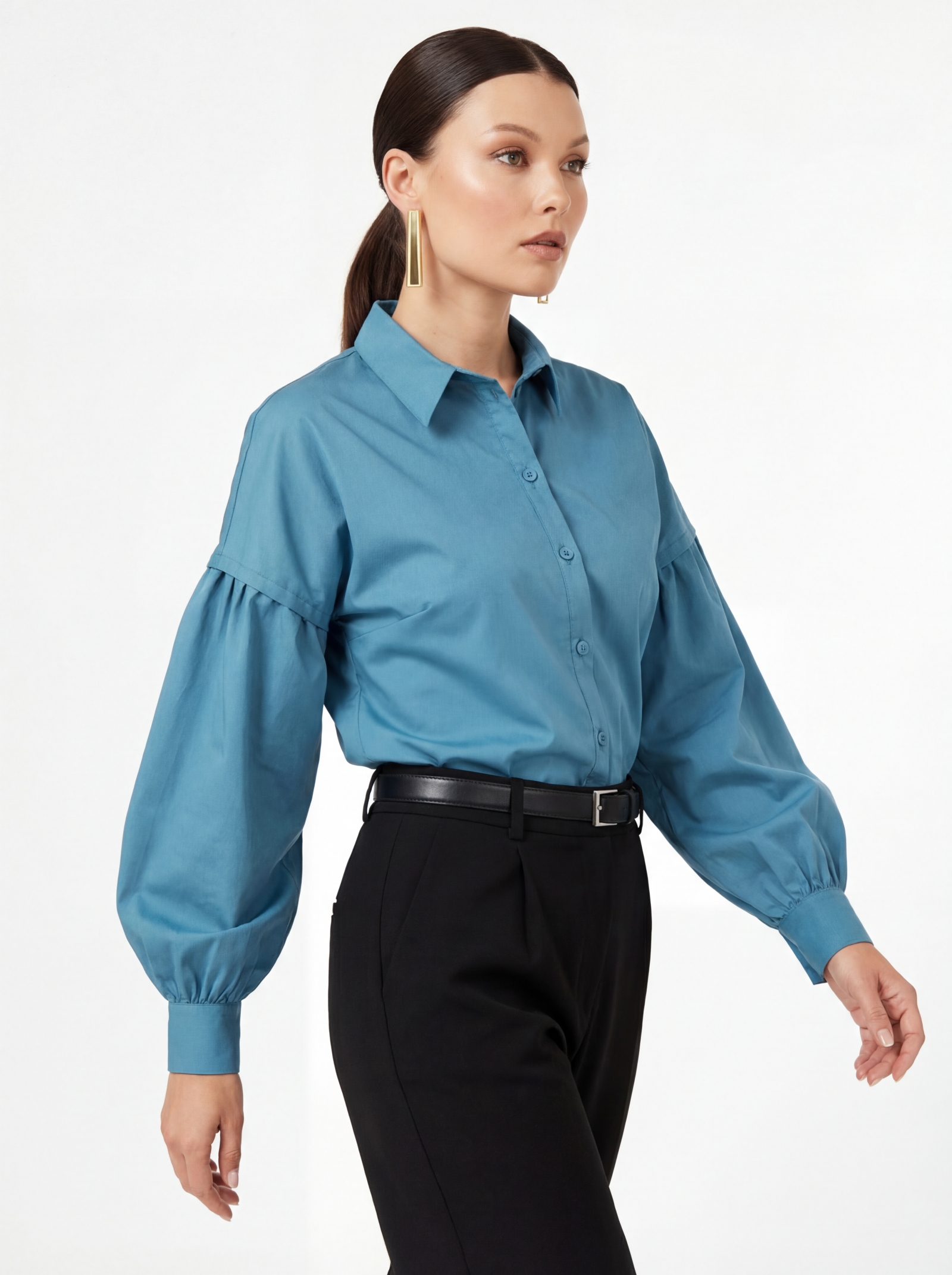 Рубашка с пышным рукавом OD-879-1 голубой