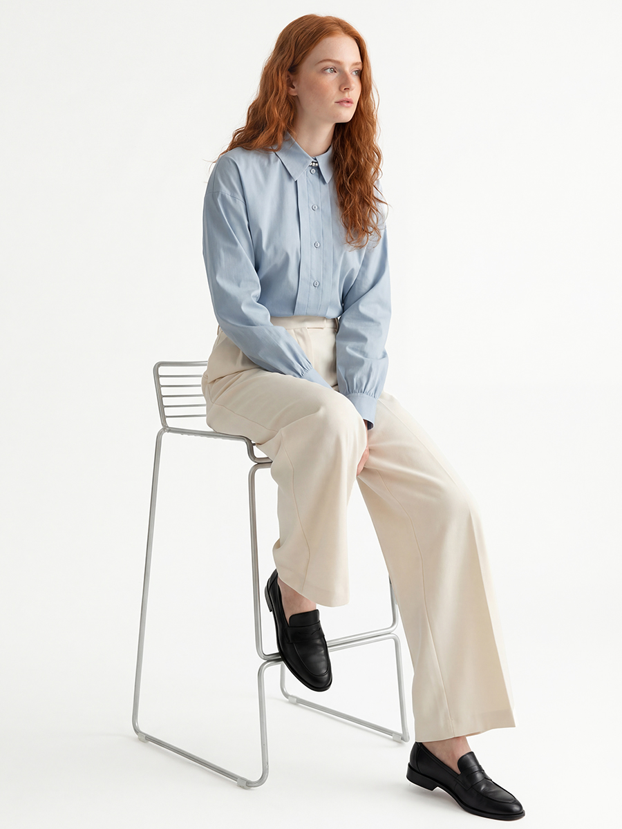 Рубашка со складками  OD-880-2 серо-голубой