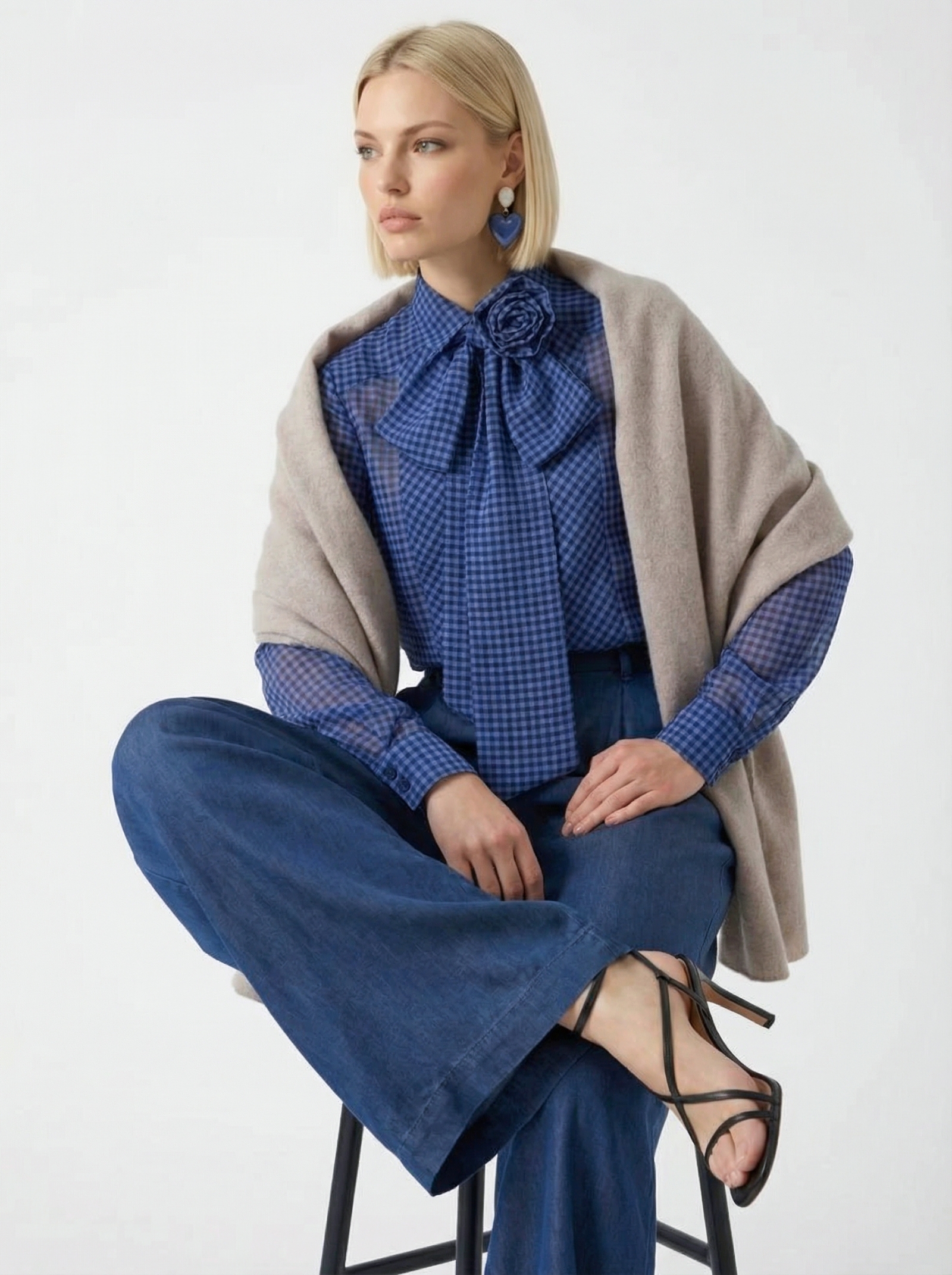 Блузка из органзы в клетку OD-984-1 фиолетовый с черным