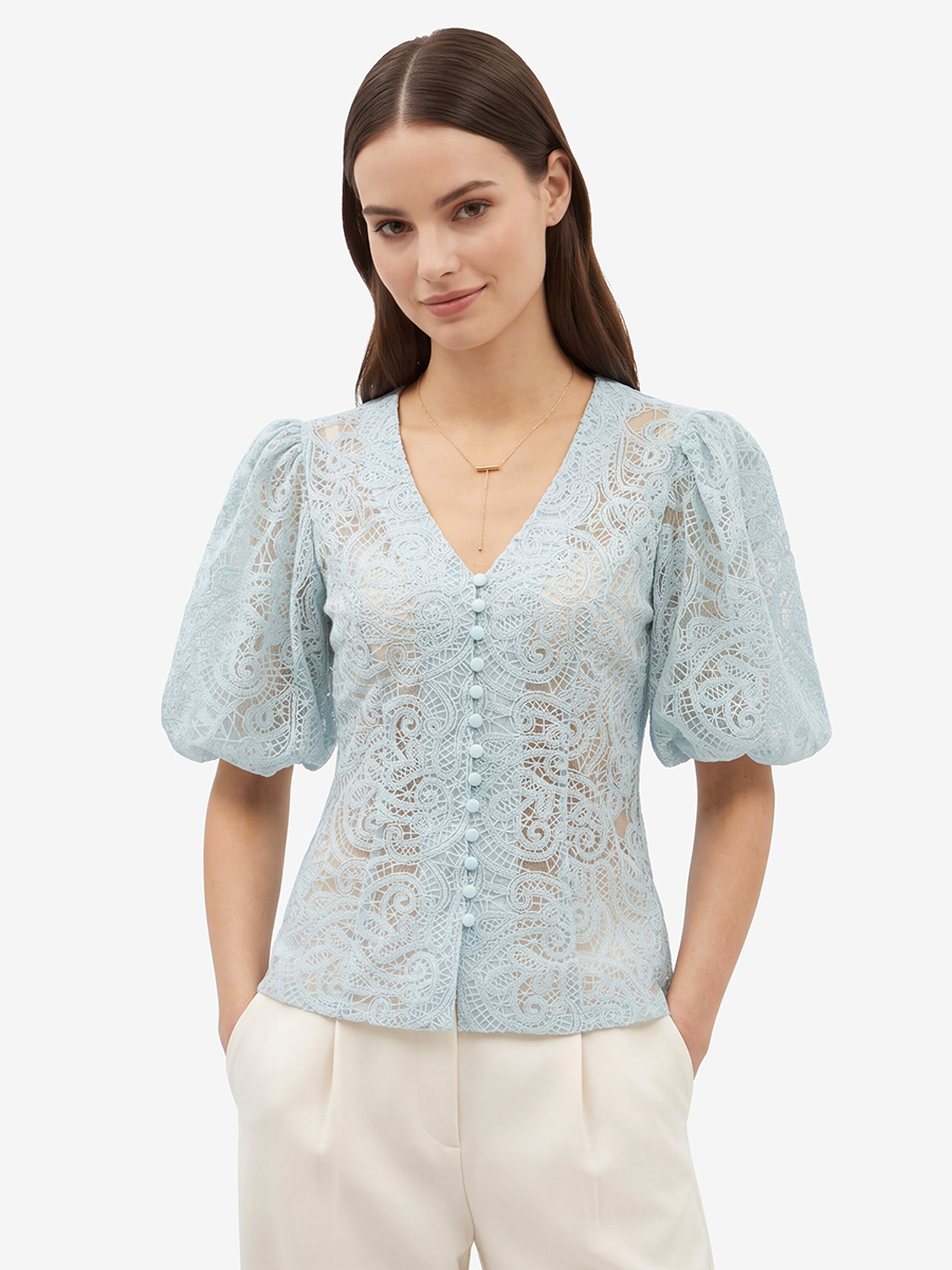 Блузка из кружева с коротким рукавом OD-1038-1 бирюзовый