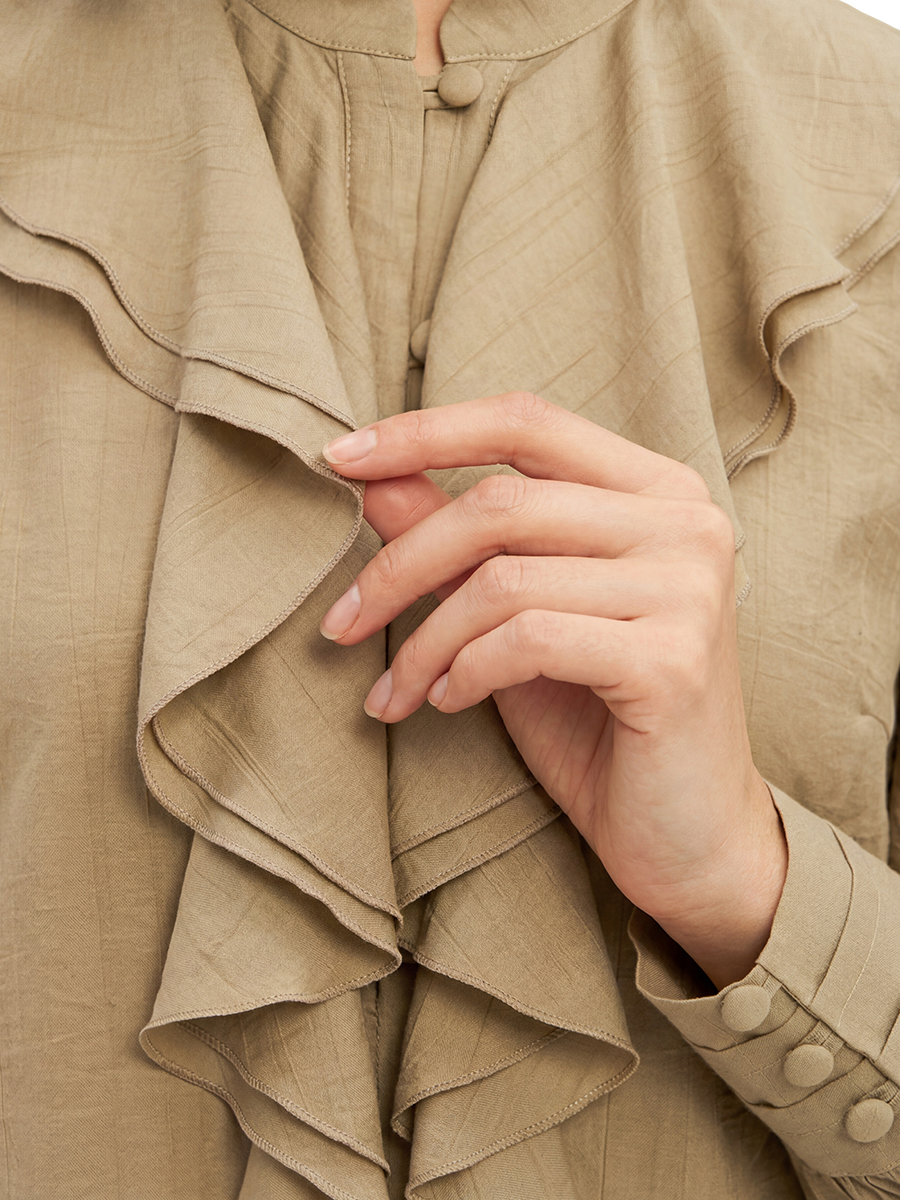 Блузкас отлетными рюшами OD-914-2 хаки