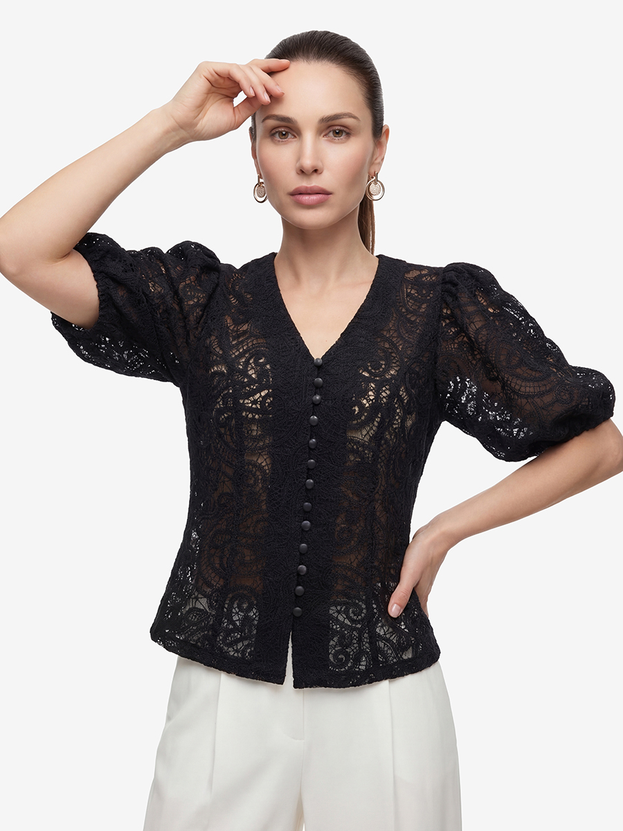 Блузка из кружева с коротким рукавом OD-1038-2 черный